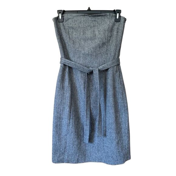 Mango Strapless Wool Blend Mini Herringbone Print Dress Gray Size 6‎ - Picture 12 of 12